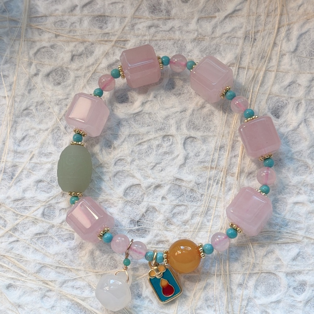 Rose Quartz, Turquoise, Hetian Jade & Nanyuan Agate Bracelet